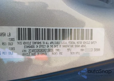 2016 Dodge Grand Caravan American Value Pkg z USA, uszkodzony, nr VIN 2C4RDGBG8GR219836